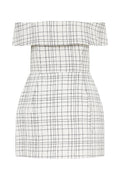 Fashion tight plaid A-word short skirt waist sexy one-word shoulder dress