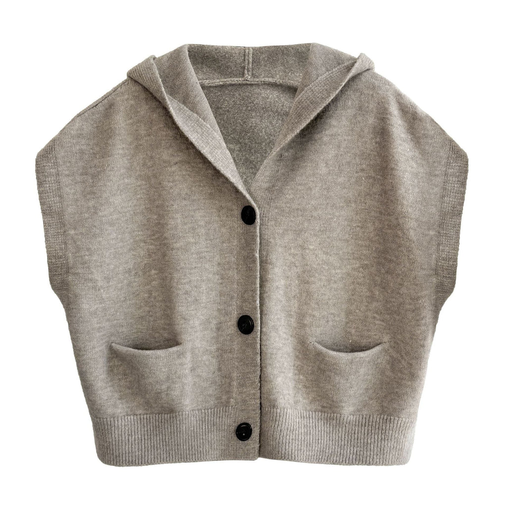 Korean loose large version hooded sleeveless knitted cardigan women's autumn new stacked short vest ss845