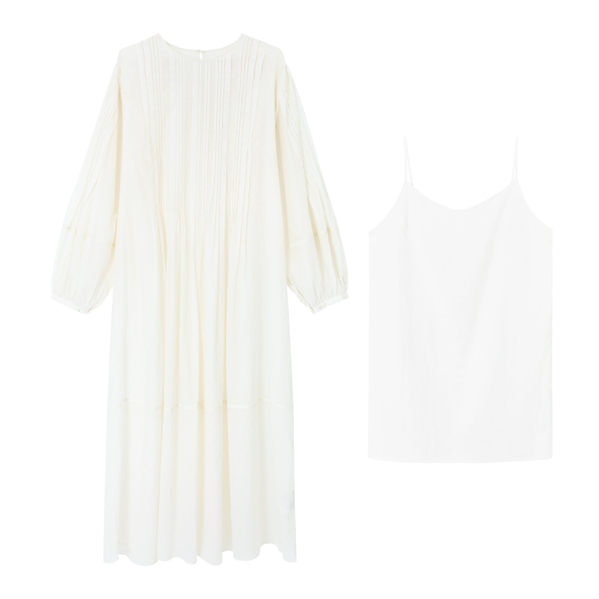 Autumn new round neck perspective see-through cable rear mid-split slightly shoulder-drop dress