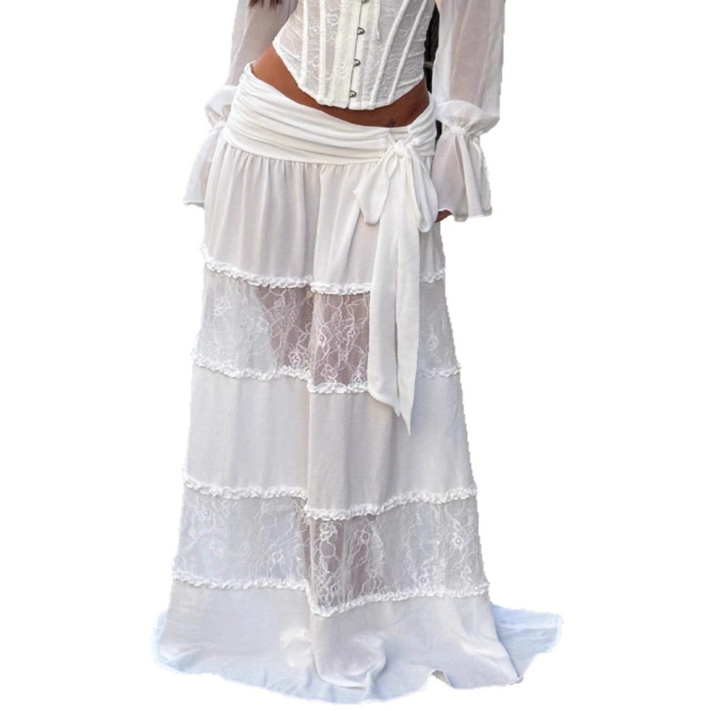 New white lace skirt women's high waist and thin mopping gauze splicing cake dress