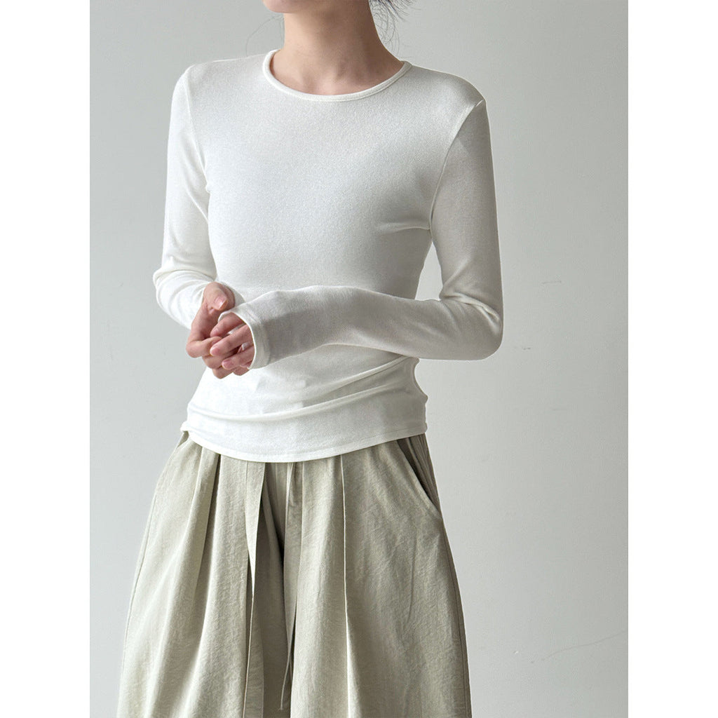 Basic solid color simple front shoulder versatile slim-fitting bottoming shirt women's early spring new stacked wear T-shirt