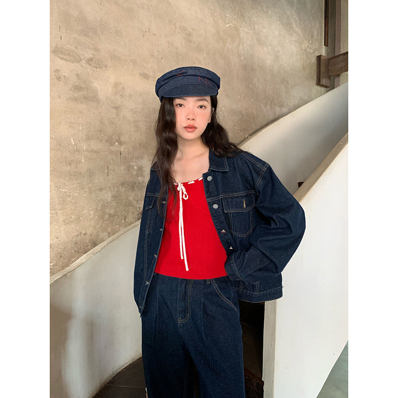Single-breasted temperament denim jacket