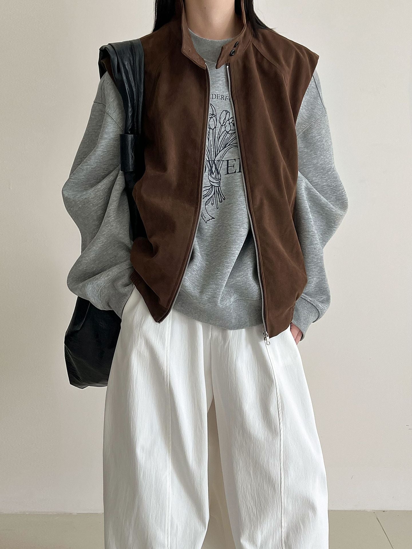 Korean new stand-up collar casual suede vest women stacked wear autumn and winter design sense versatile coat