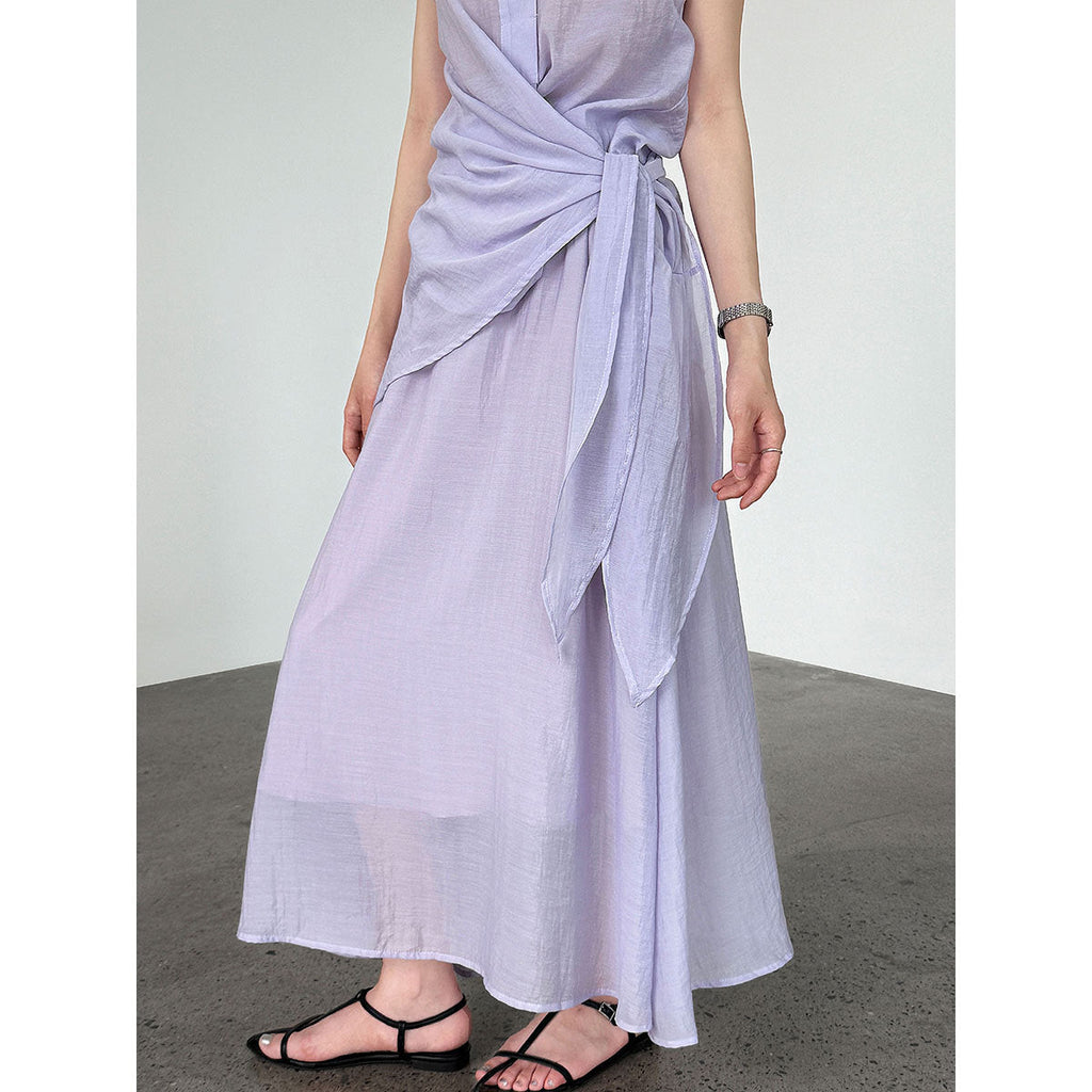Korean design temperament strap top + high waist skirt summer new shirt set