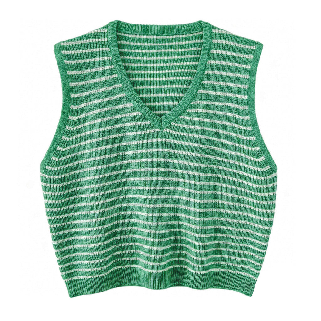 Temperament V-neck contrasting striped sweater women