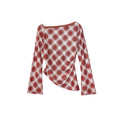 Autumn French Retro Plaid Irregular Slant Neck Off-Shoulder Long Sleeve Bottom Shirt
