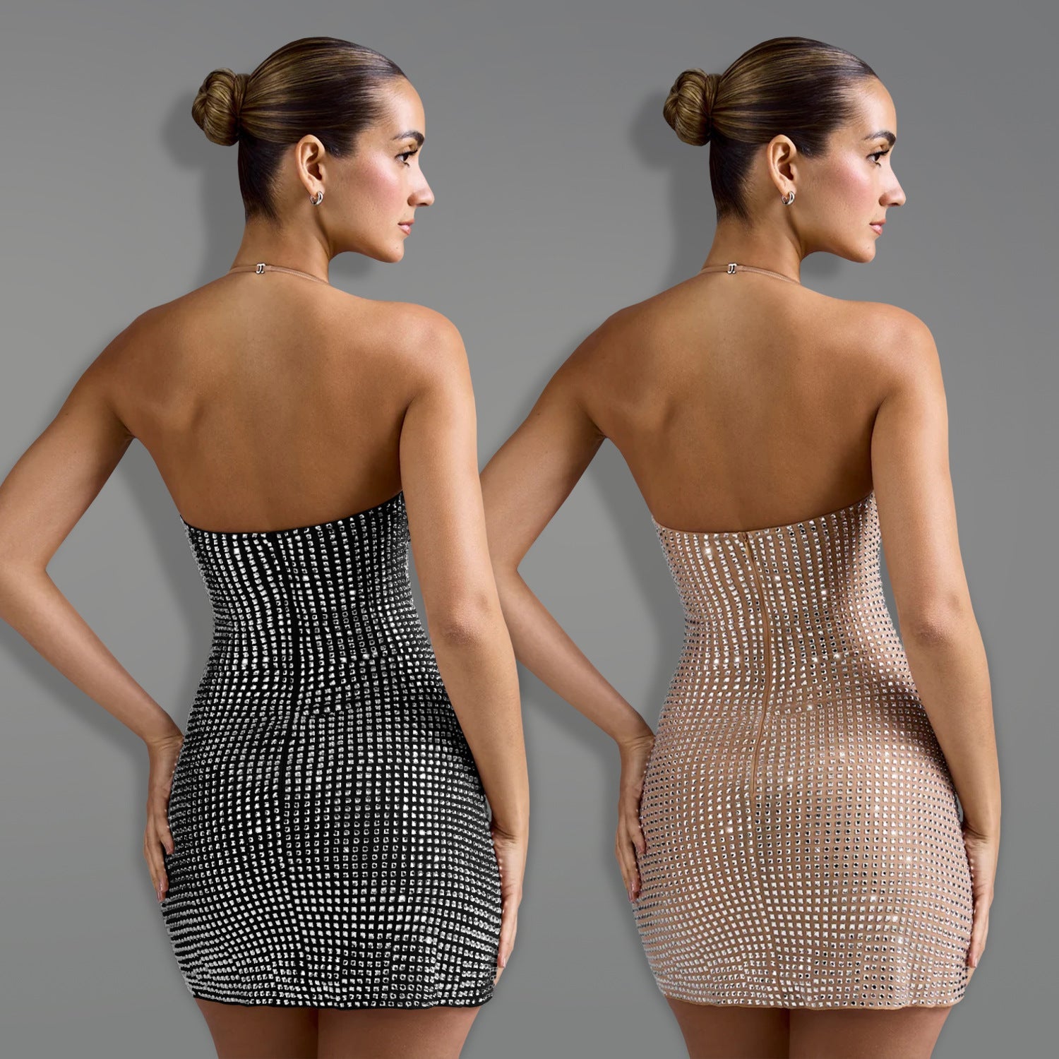 Rhinestone Halter Mini Dress