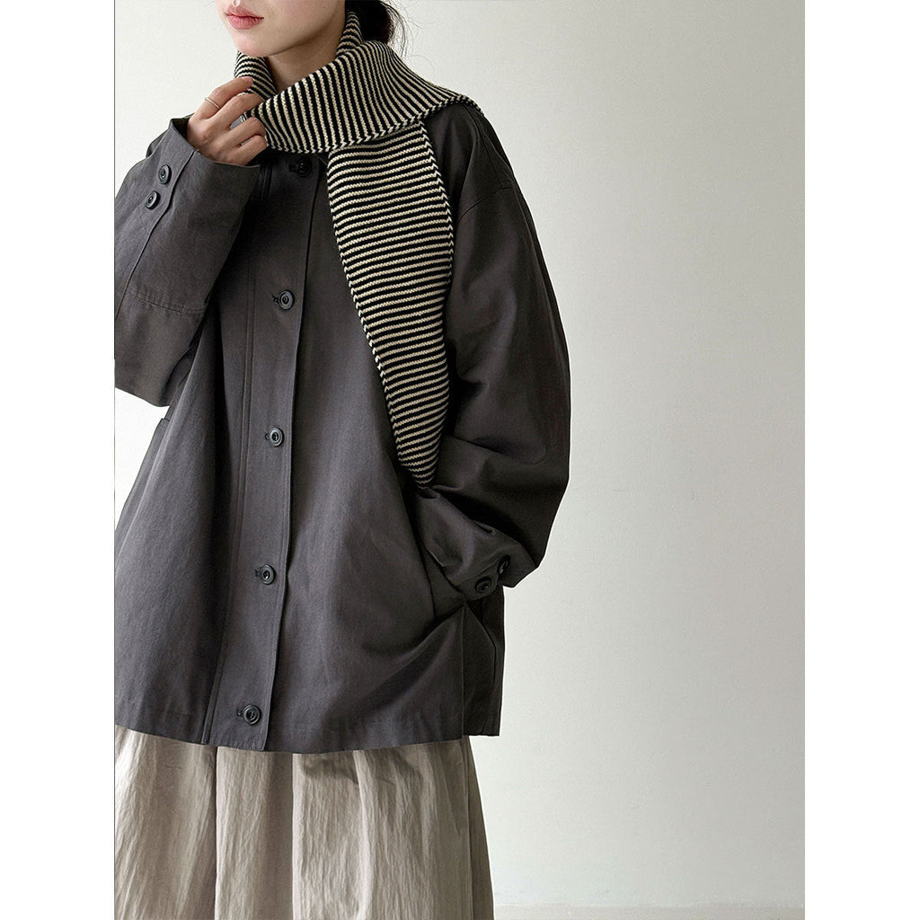 Japanese casual white trench coat women's spring new loose lapel casual cargo coat