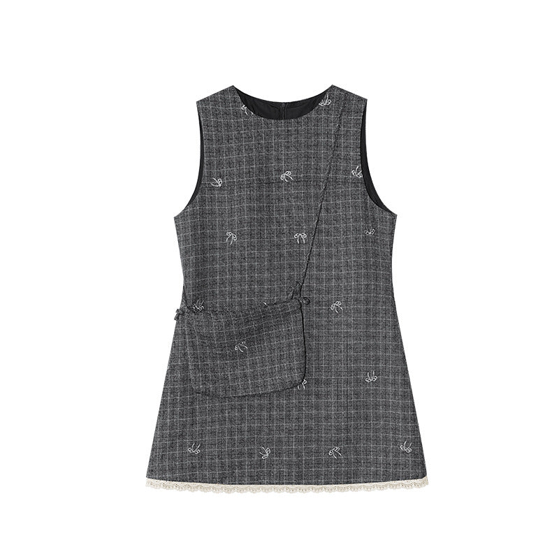 Women's Plaid Sleeveless Vest Midi Dress