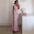 Women's new sexy slanted shoulder split skirt fashionable three-dimensional flower slim dress women