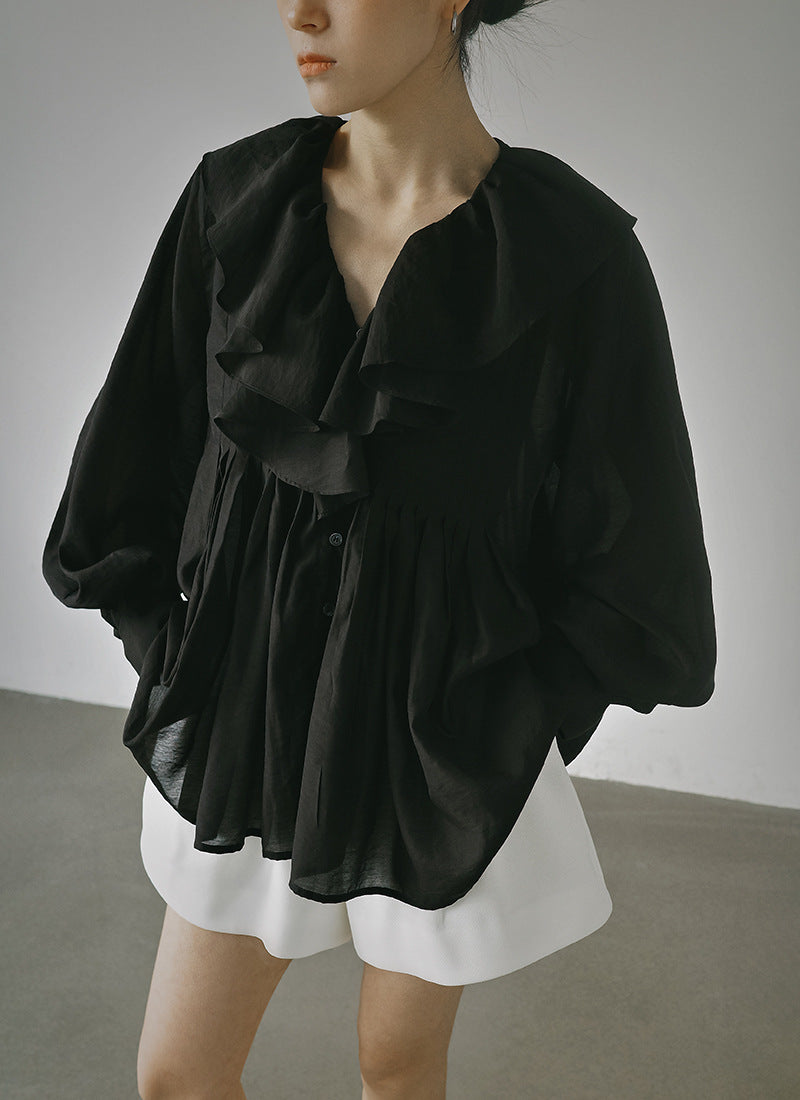 Spring and summer retro ruffle edge loose shirt