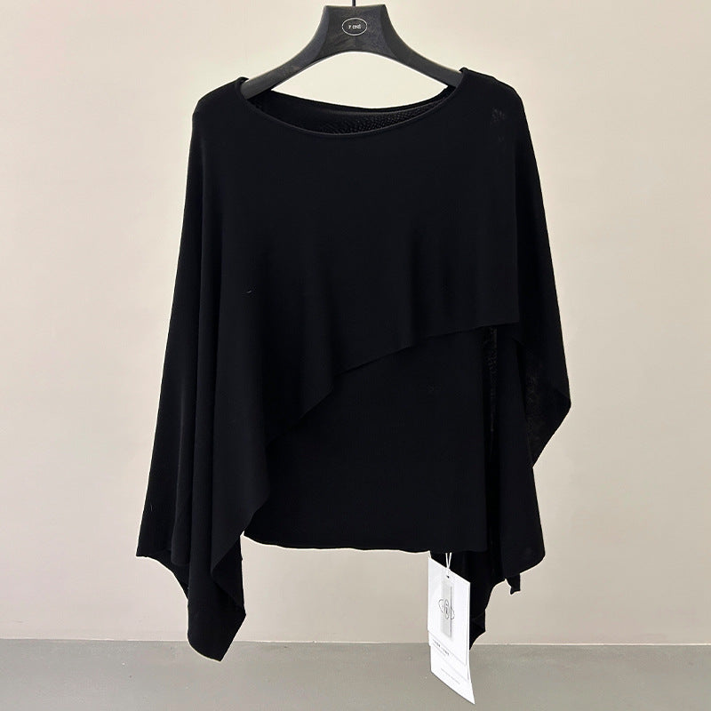 Cloak-type knitted sweater women's spring new niche Tencel loose and thin top