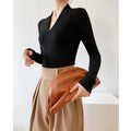 New Internet celebrity V-neck long-sleeved t-shirt female slim mind machine with bottoming shirt top