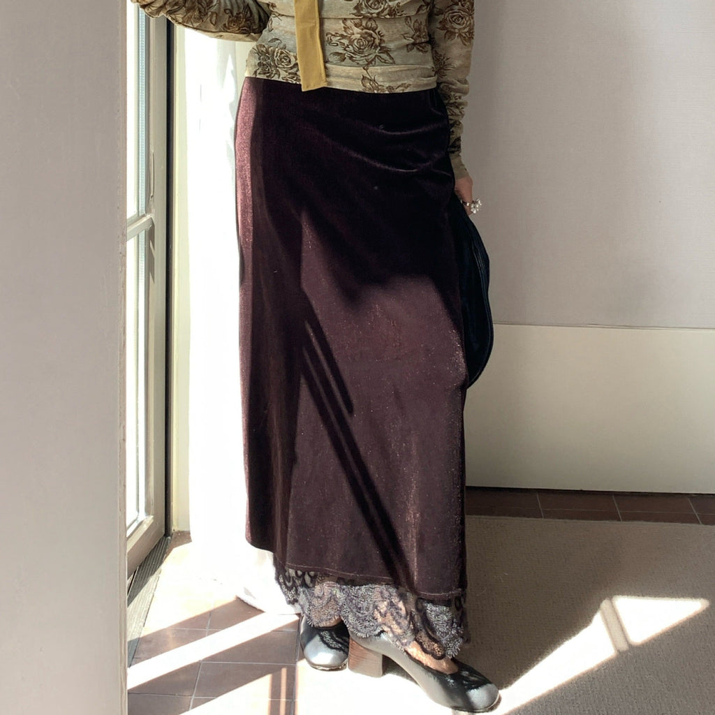 Elegant lace velvet high waist hip skirt