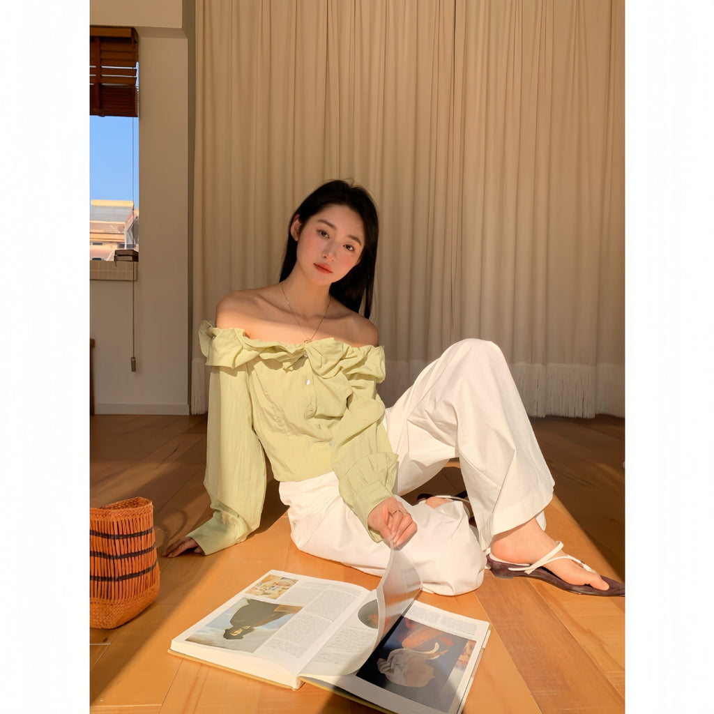 Gentle and fresh age-reducing shoulder Tencel chiffon shirt