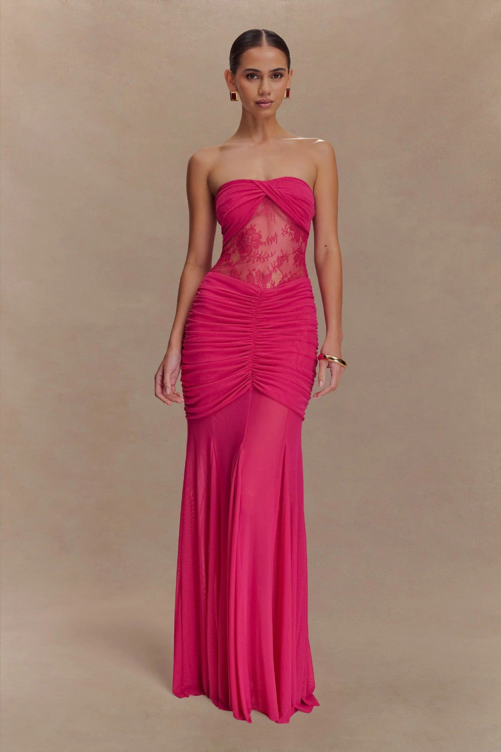 Women's sexy splicing lace dress socialite style gauze chiffon tube top long dress women