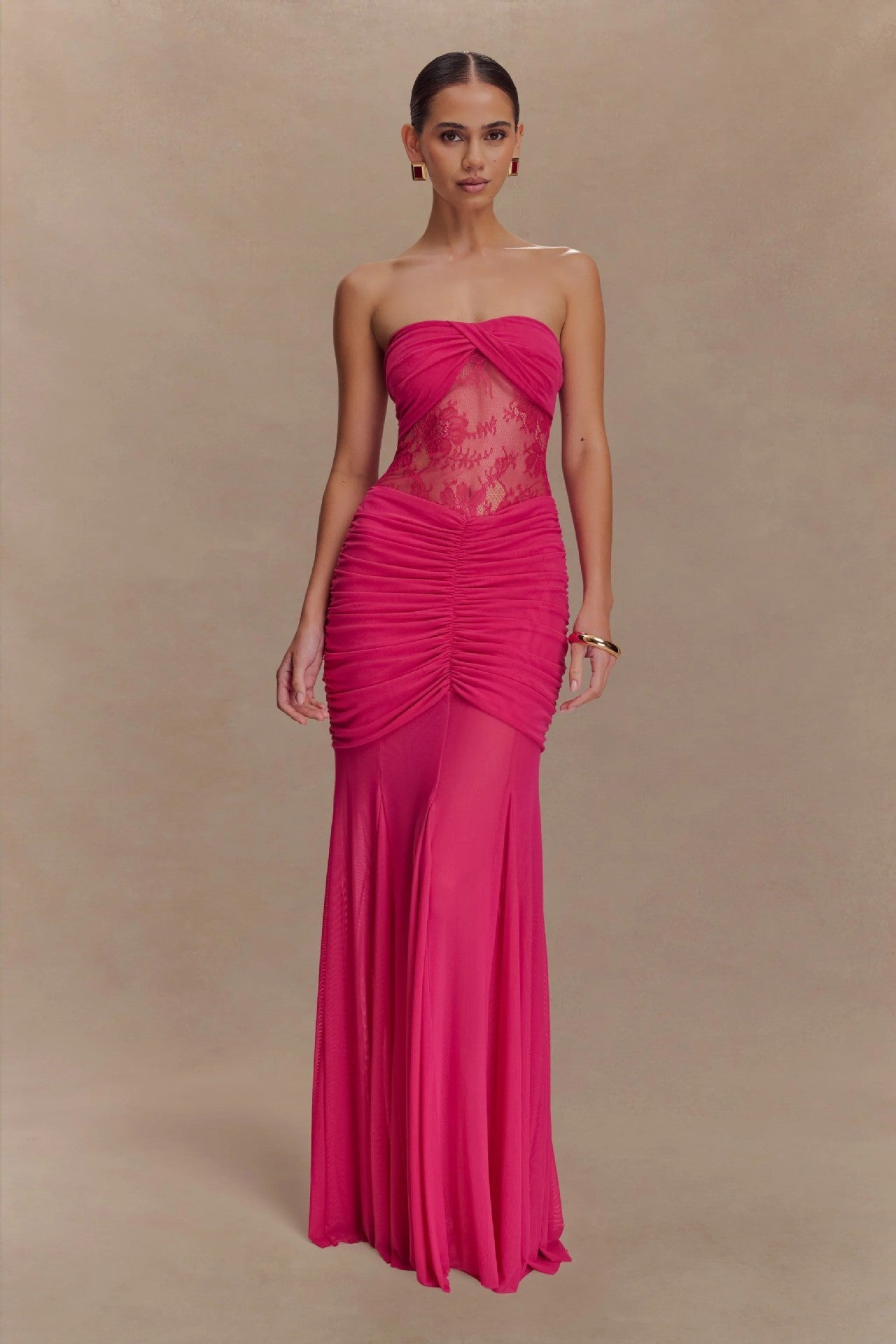 Women's sexy splicing lace dress socialite style gauze chiffon tube top long dress women