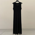 French minimalist U-neck vest dress spring and summer waist thin elastic knitted dress