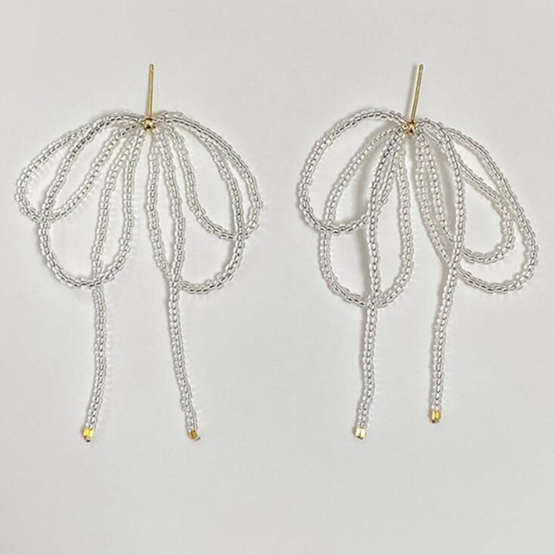 Gentle beaded bow earrings niche high-end sense light luxury temperament design sense earrings 2025 explosion