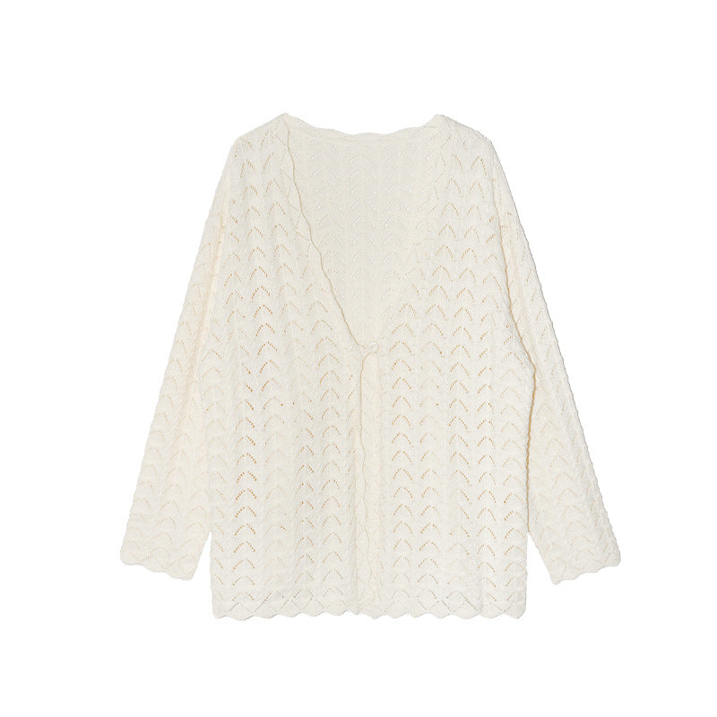 Holiday style high-count cotton long-sleeved stacked cardigan sweater