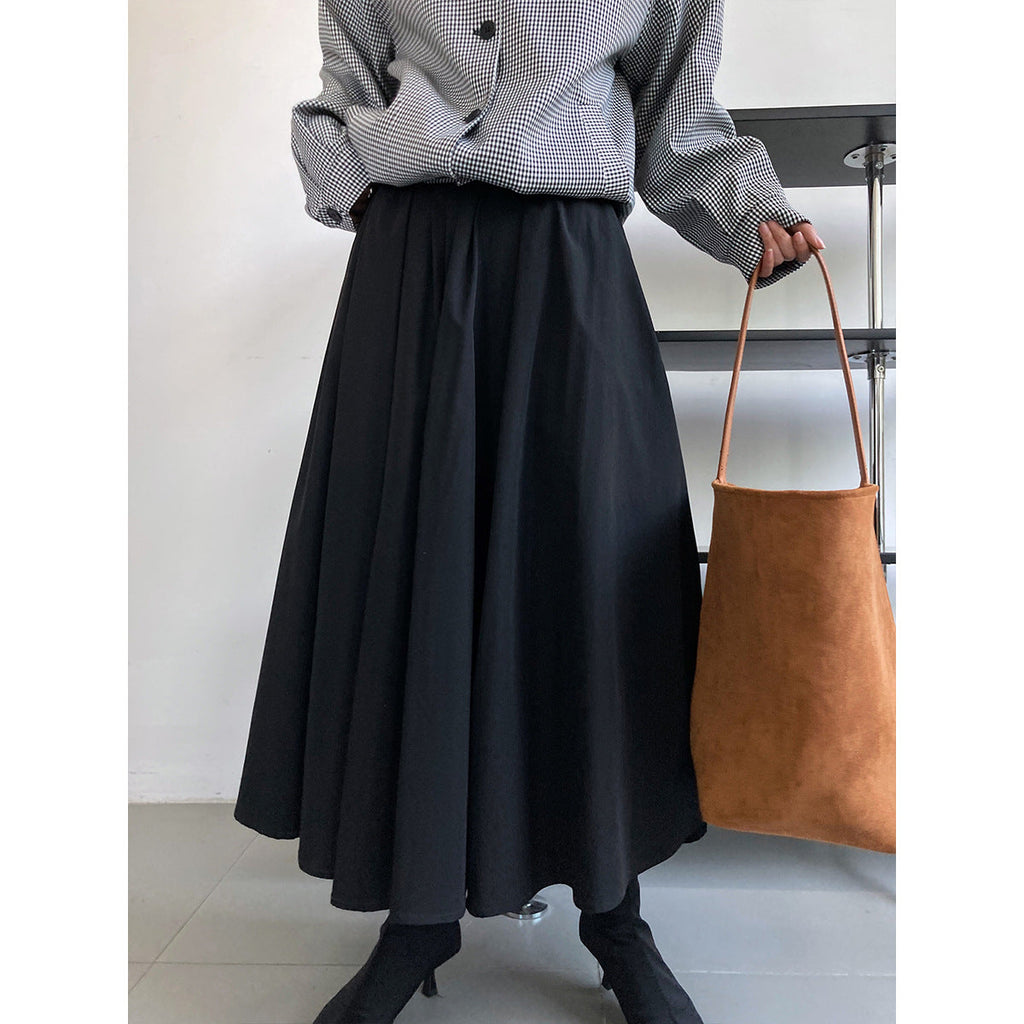 High waist a word pleated skirt long skirt
