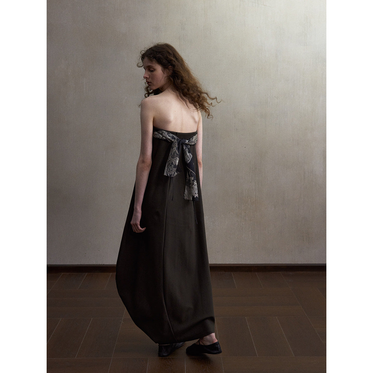 Simple cotton skin-friendly tube top dress irregular curved hem design long dress