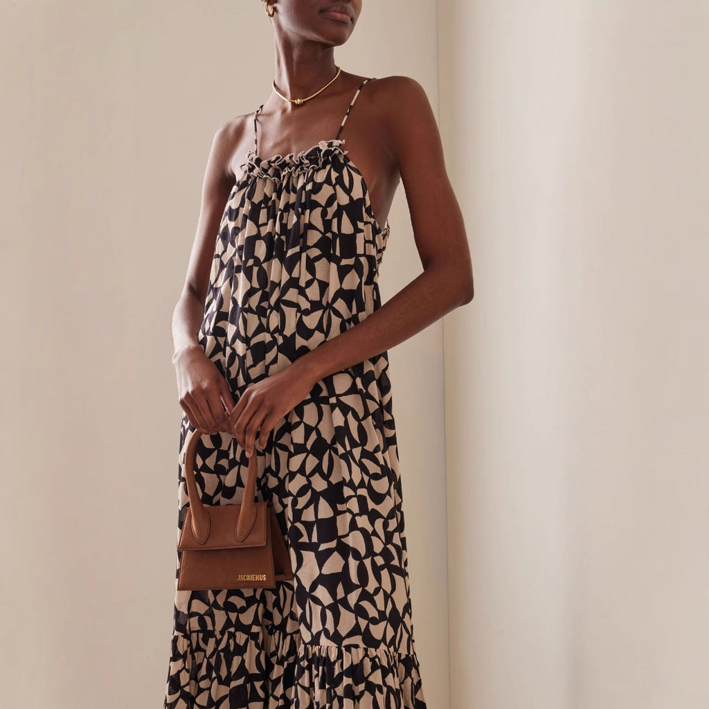 Women's Fashion Printed Long Dress Loose Halter Holiday Style Sexy Suspender Dress