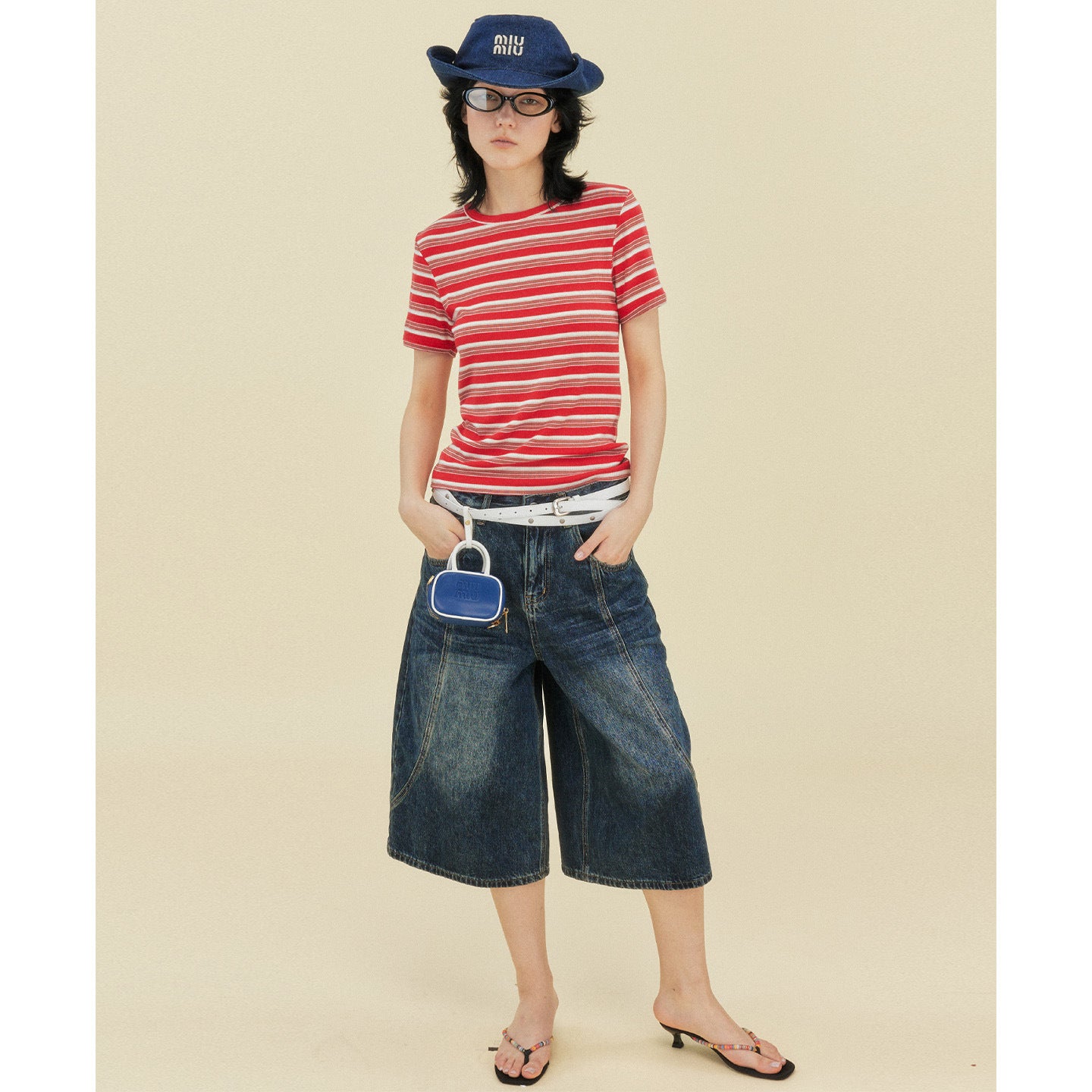 Retro old seven-point wide-leg pants jeans