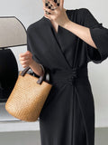 Temperament senior buckle waist strap straight dress new Chinese style improved long skirt