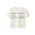 Cute sweet bow hollow short-sleeved knitted sweater
