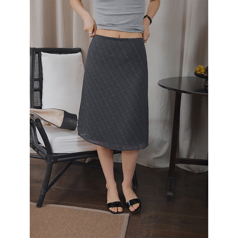 Light chiffon plaid print anti-light skirt