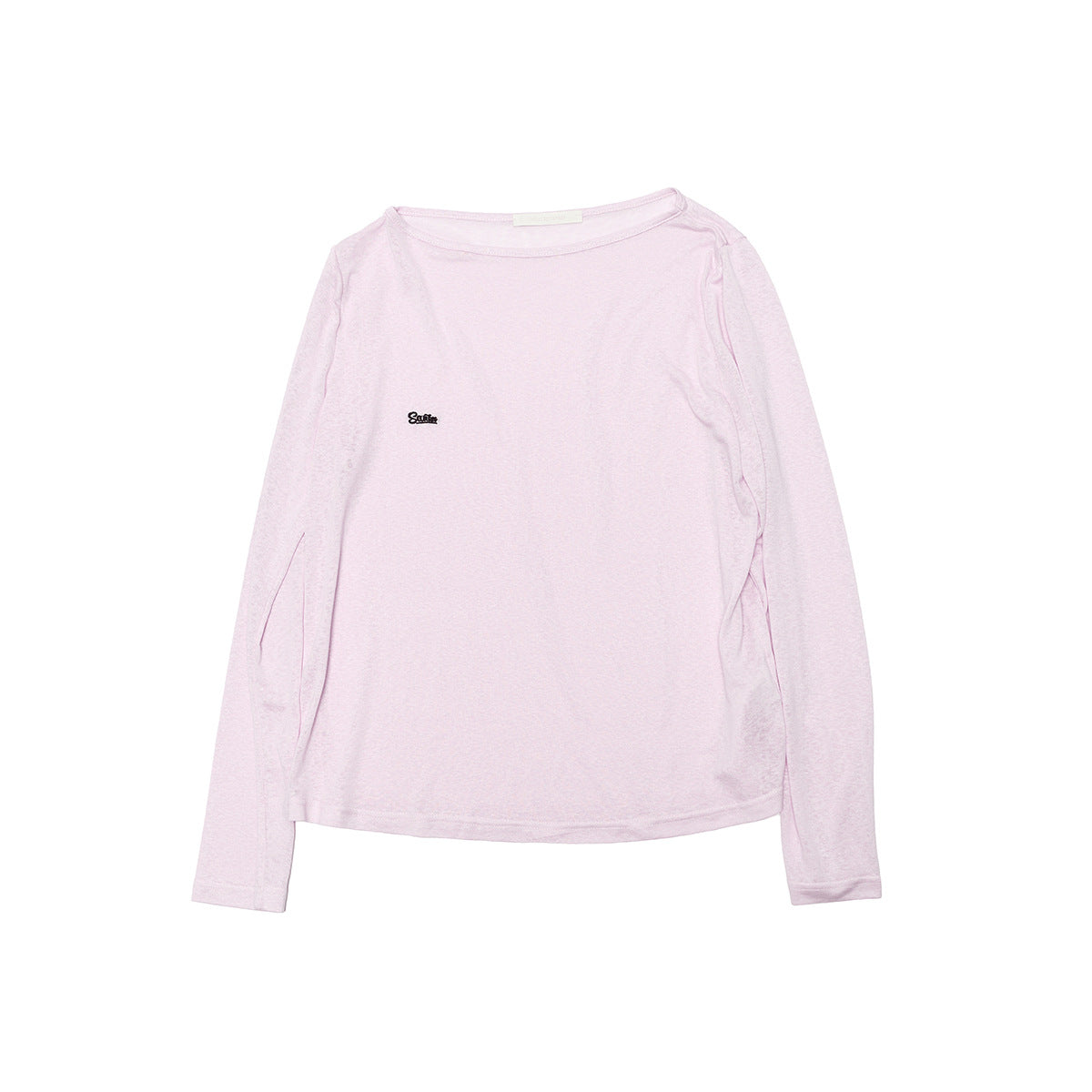 Spring New Casual Tencel Hemp Embroidery Solid Color Versatile Boat Collar Thin Transparent Long Sleeve T-Shirt