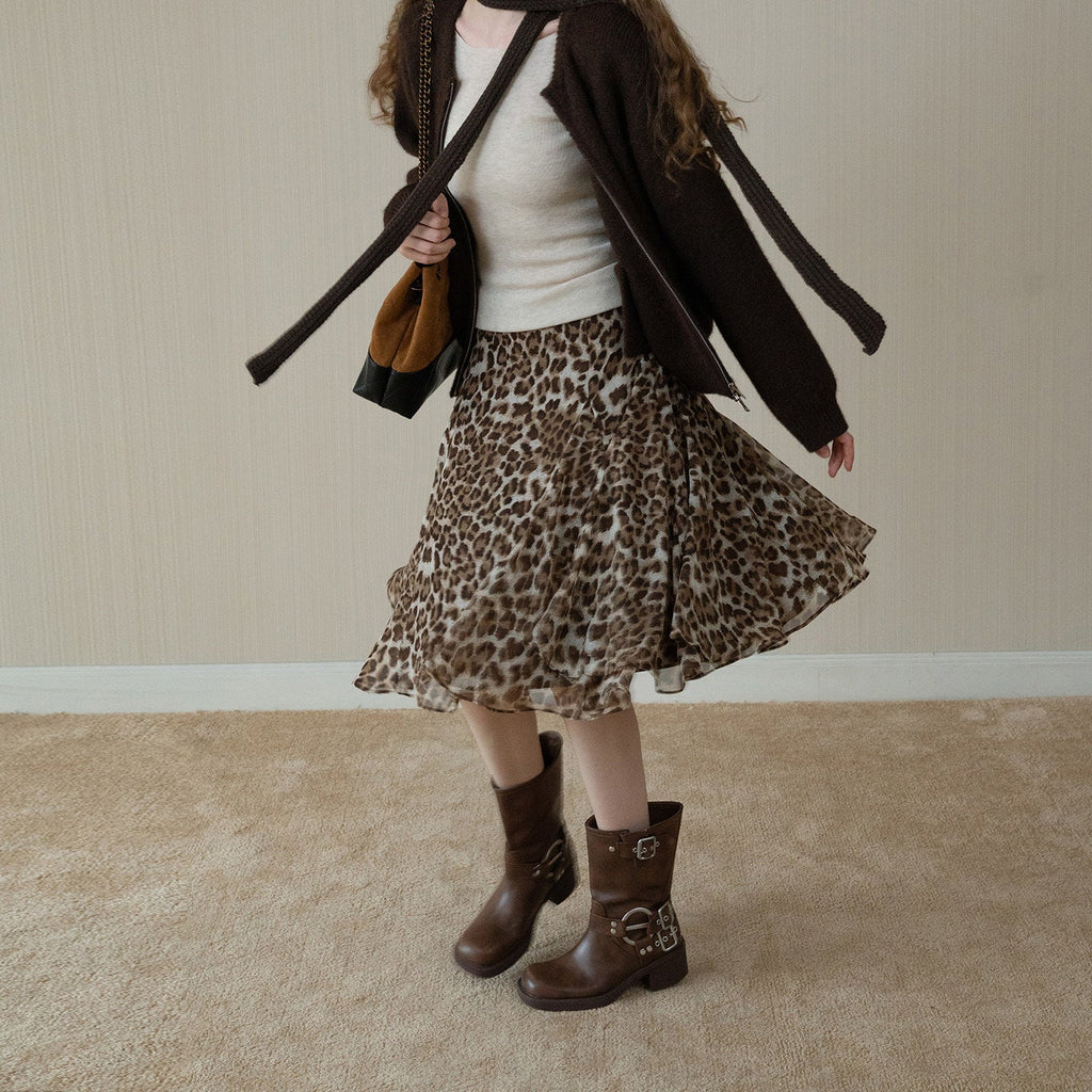 Leopard print drape skirt