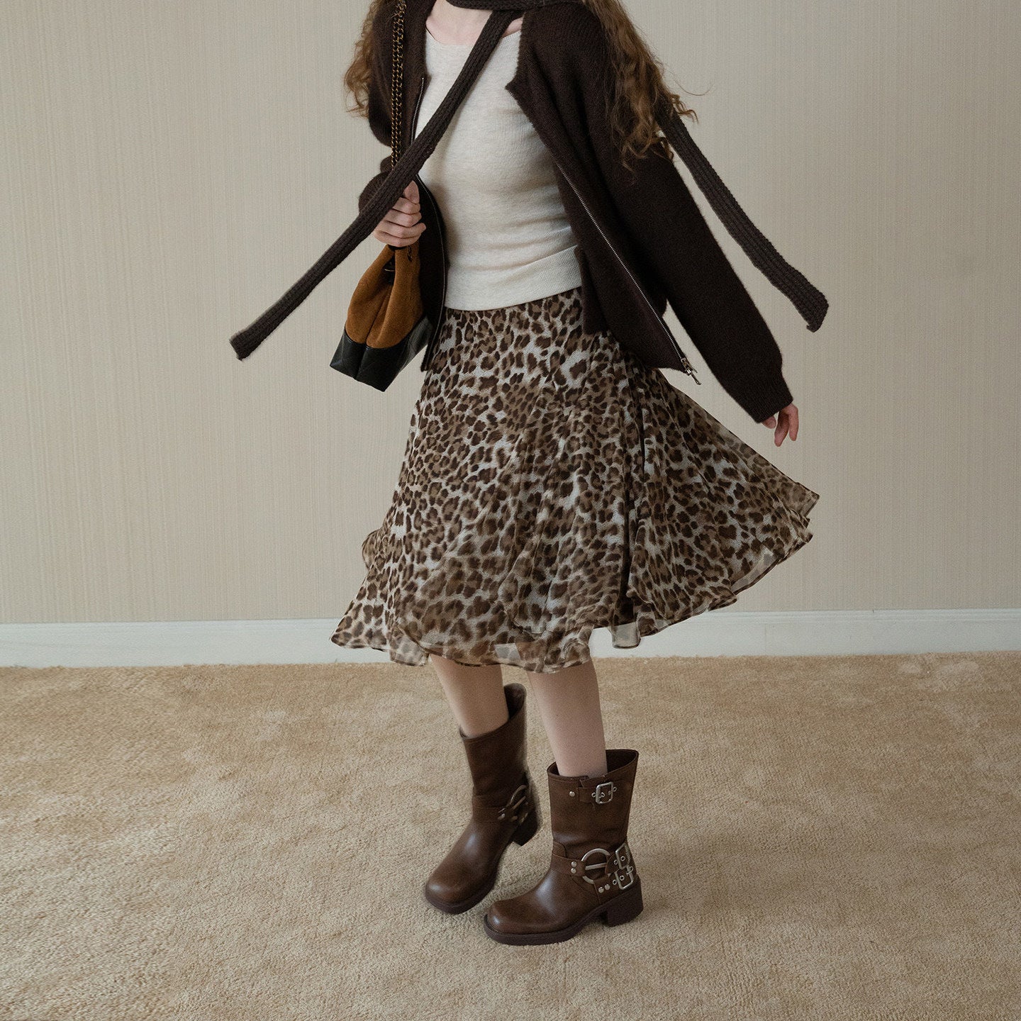 Leopard print drape skirt