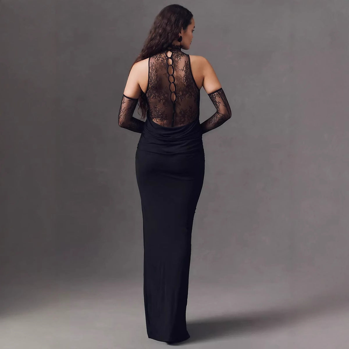 Women's new neck lace splicing dress sexy perspective Spice Girl hip skirt