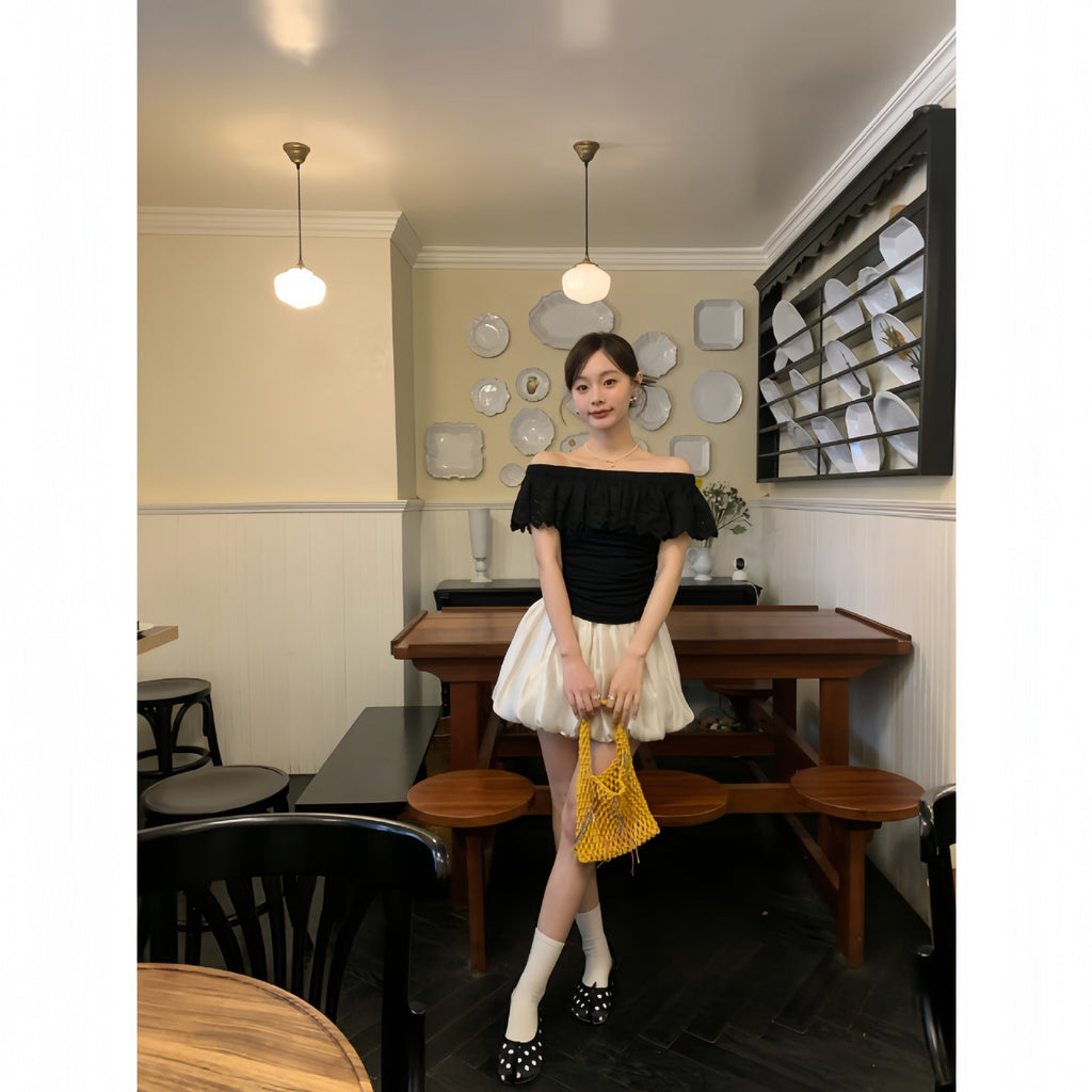 French Off-Shoulder Ruffle Top