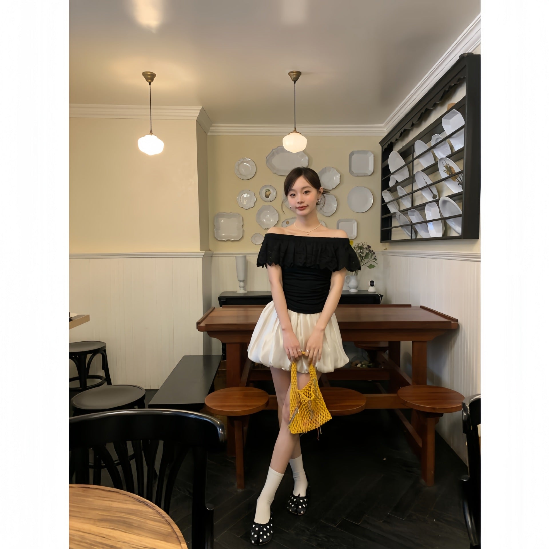French Off-Shoulder Ruffle Top