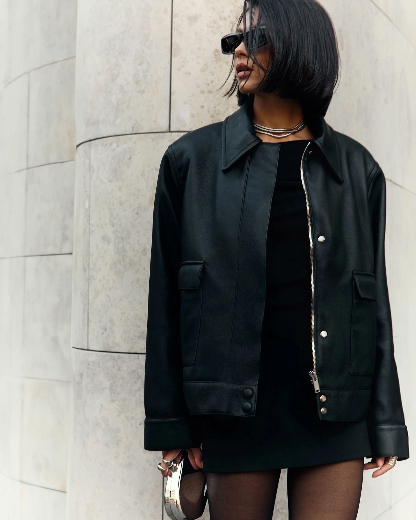 Long-sleeved motorcycle-style PU leather jacket fashion style jacket