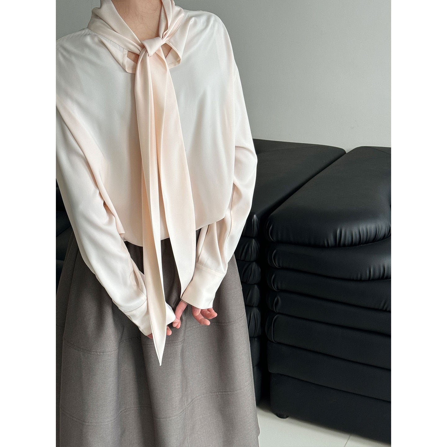 French light ripe satin streamer shirt women's early spring new high-end temperament shirt