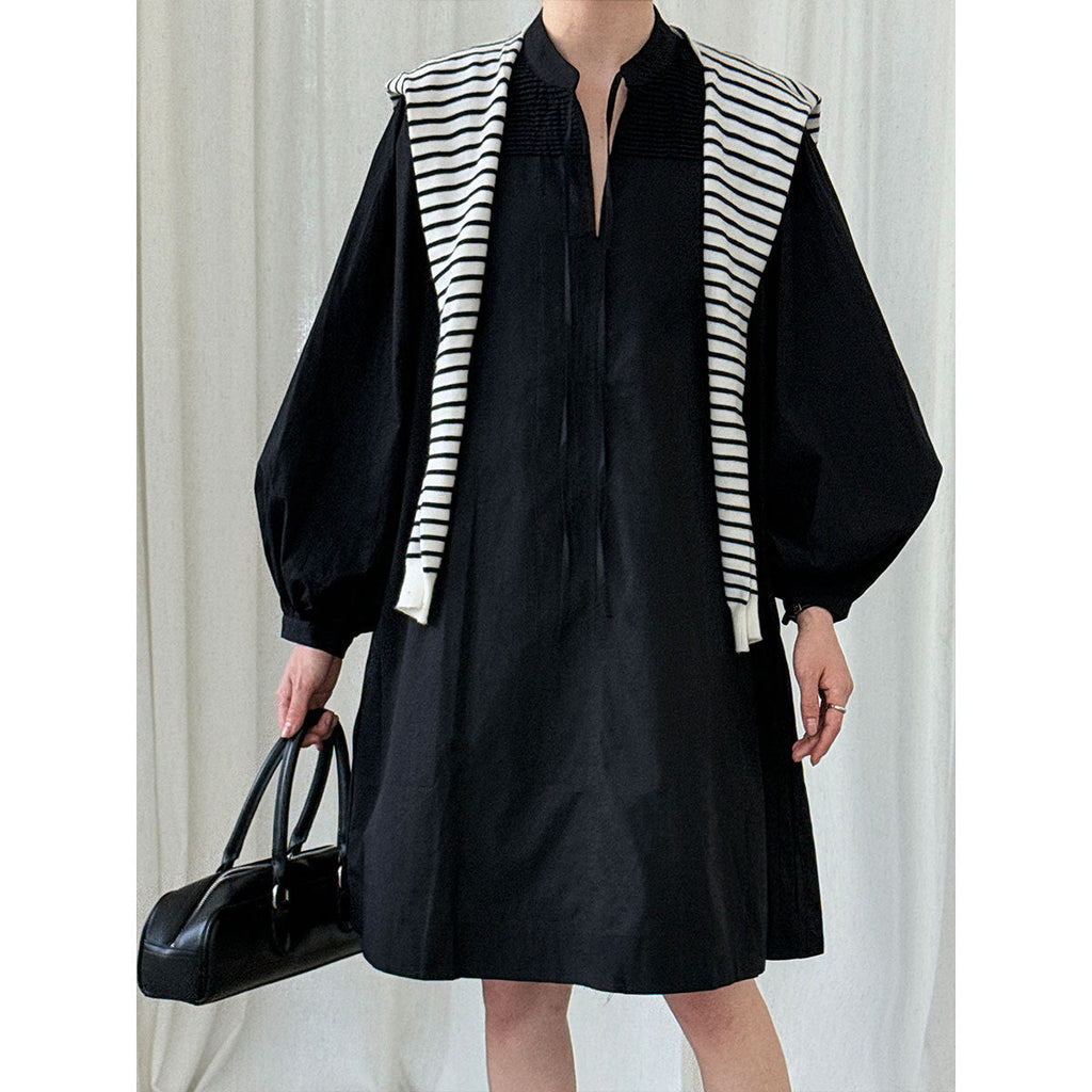 Korean lazy design pleated lace-up dress women