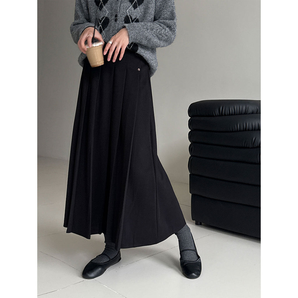 Korean high-waisted woolen pleated skirt women's autumn and winter new semi-elastic versatile casual skirt