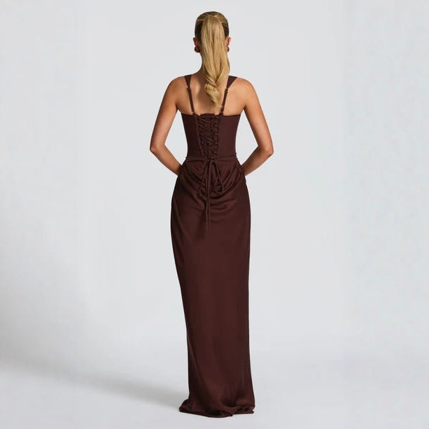 Sexy pleated suspender hip dress waist fishbone hottie dress