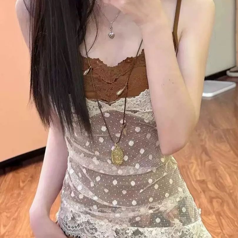 Vintage Polka Dot Lace Cami Top