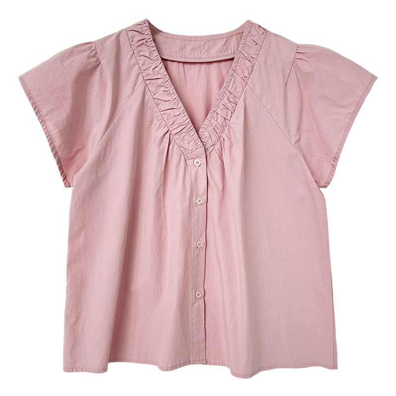 Korean V-neck lace flying sleeves short sleeves women's summer new thin short simple cardigan top