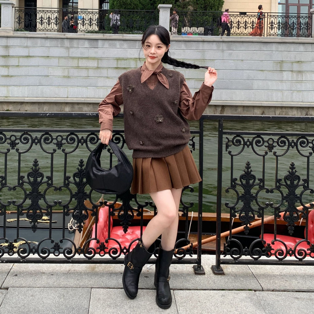 Sweet girl age-reducing rabbit ear lapel long-sleeved cotton shirt