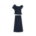 Pleated Skirt Slash Shoulder T-Shirt Two-piece Set