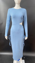 Crew neck long sleeve hip skirt hollow sexy waist pleated design dress style