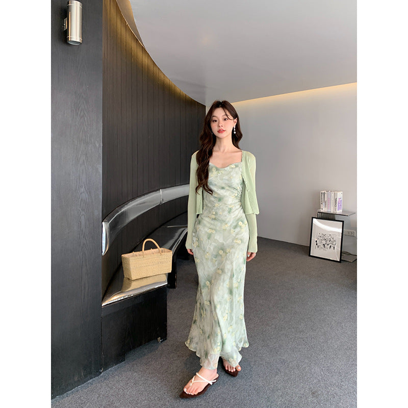 Temperament suspender floral dress