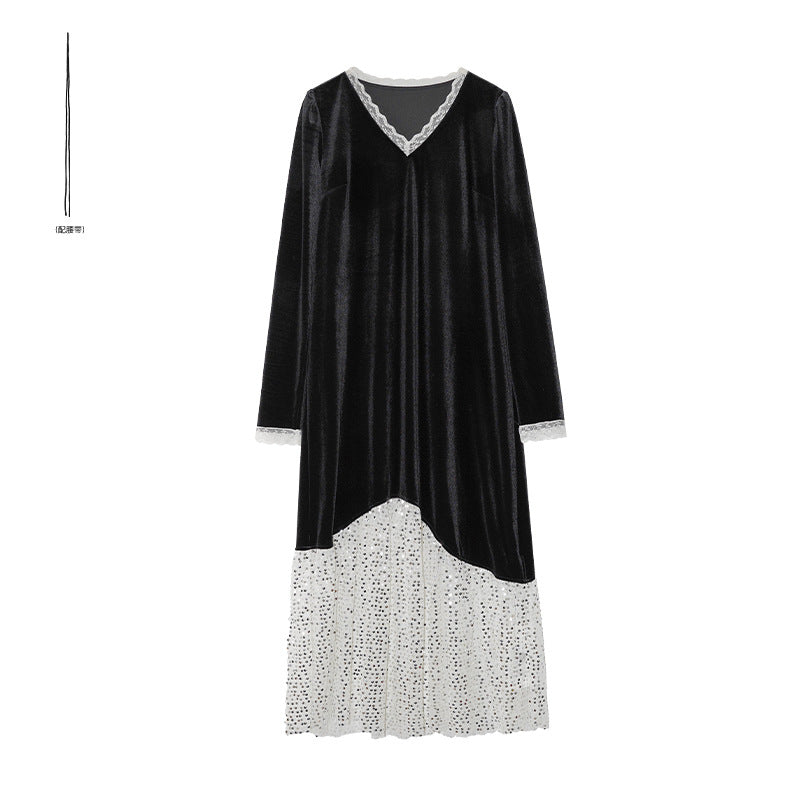 French elegance temperament heavy industry sequined evening dress velvet dress
