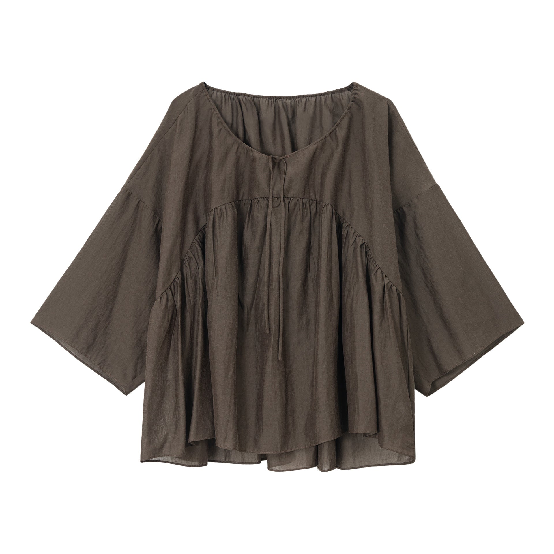 Pleated Tencel Long Sleeve Loose Pullover Shirt